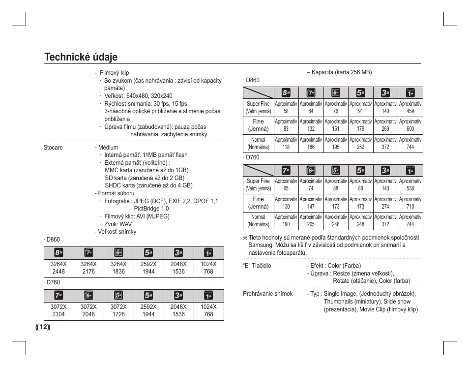 Technické údaje | Samsung D760 User Manual | Page 109 / 162