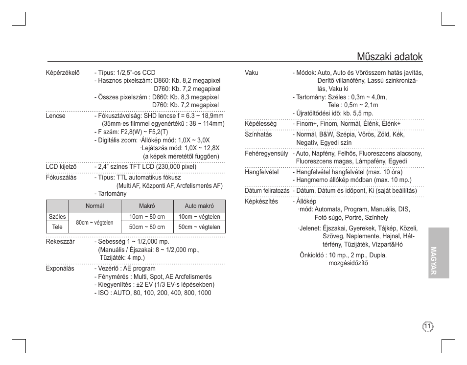 Műszaki adatok | Samsung D760 User Manual | Page 124 / 162