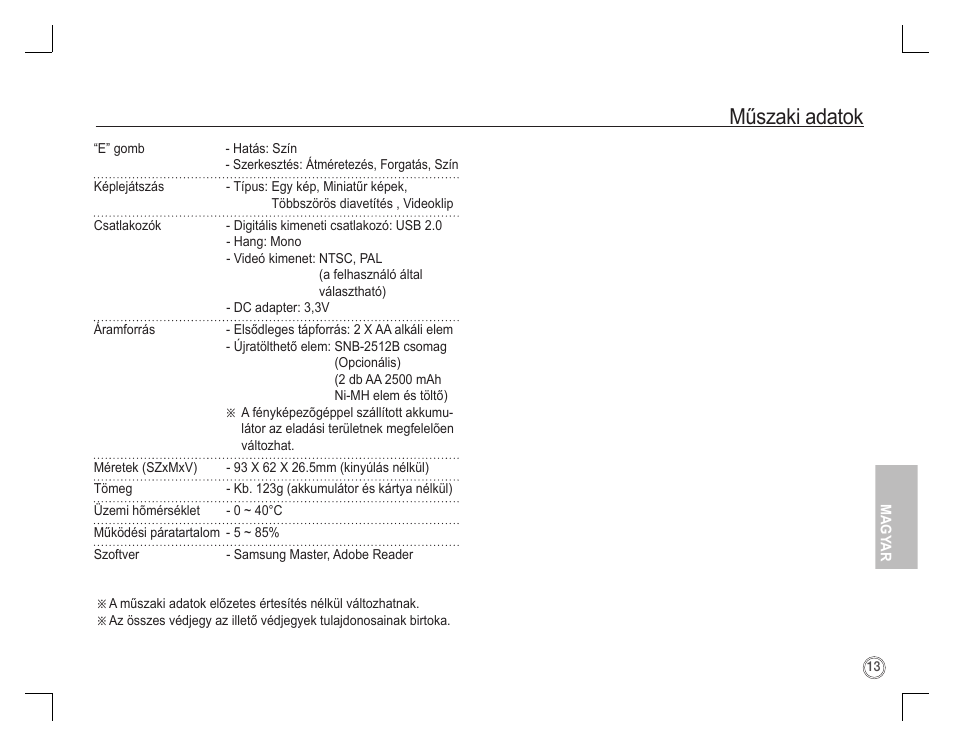 Műszaki adatok | Samsung D760 User Manual | Page 126 / 162