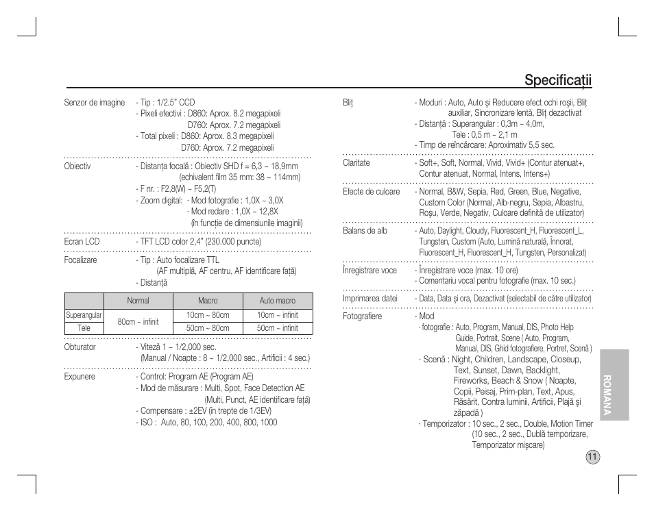 Speciﬁ caţii | Samsung D760 User Manual | Page 140 / 162