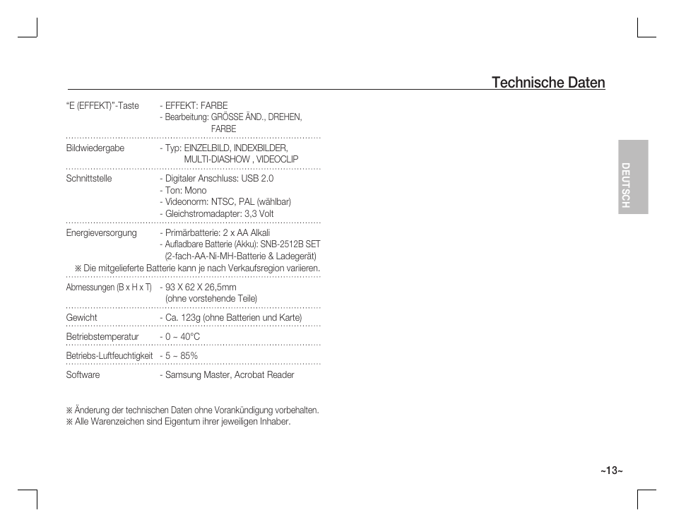Technische daten | Samsung D760 User Manual | Page 30 / 162