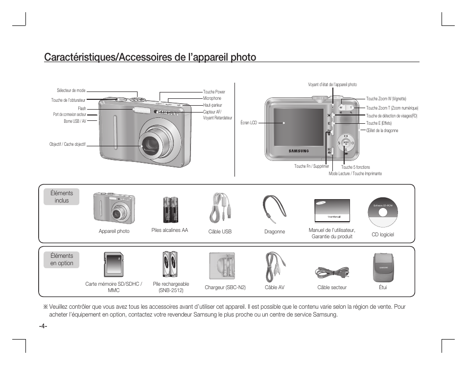 Caractéristiques/accessoires de l’appareil photo | Samsung D760 User Manual | Page 37 / 162