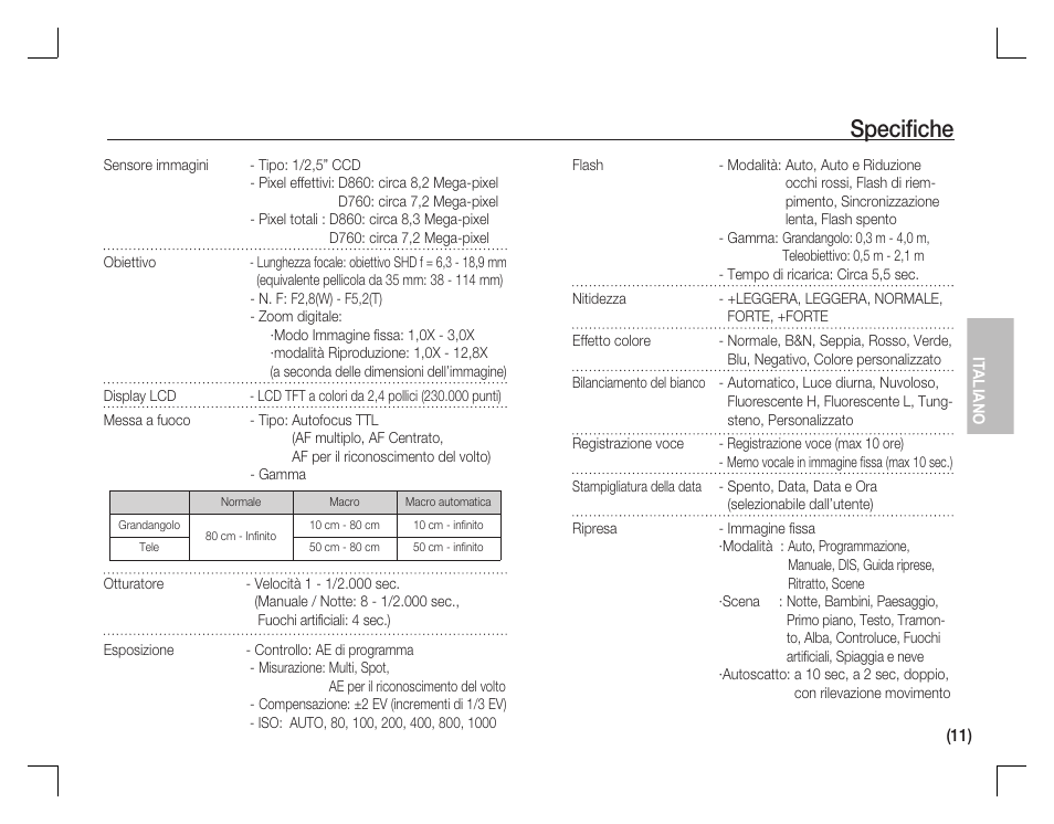 Specifi che | Samsung D760 User Manual | Page 60 / 162