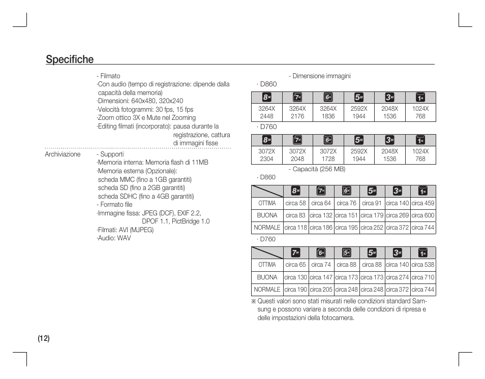 Specifi che | Samsung D760 User Manual | Page 61 / 162