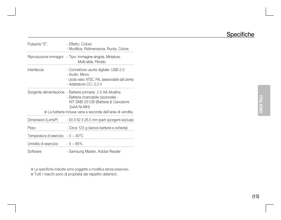 Specifi che | Samsung D760 User Manual | Page 62 / 162