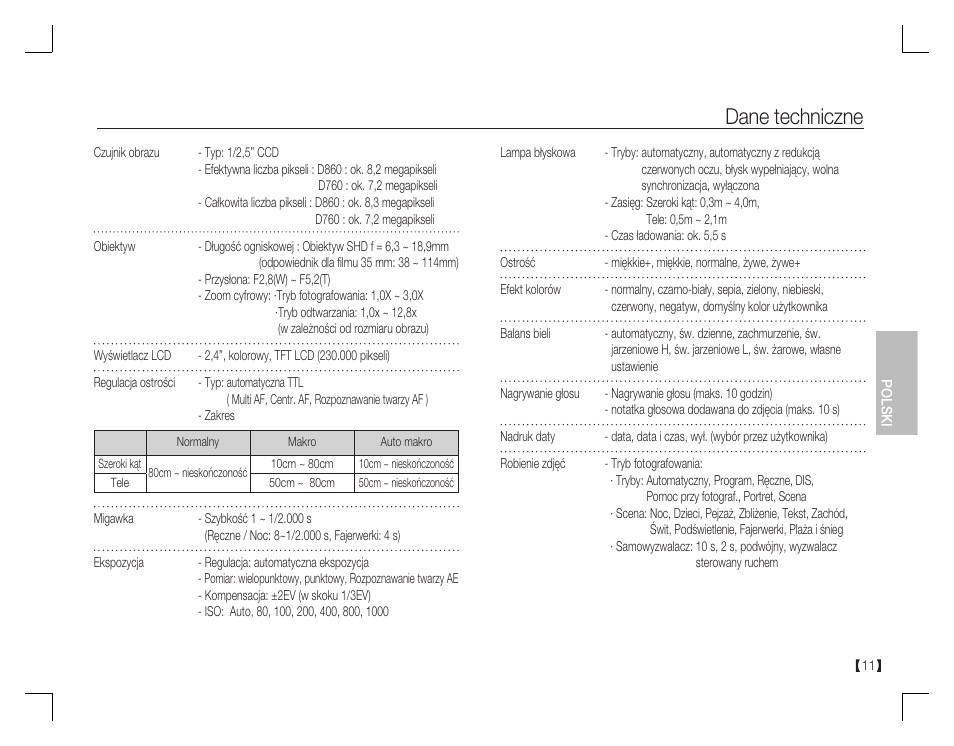 Dane techniczne | Samsung D760 User Manual | Page 76 / 162