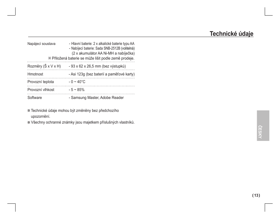 Technické údaje | Samsung D760 User Manual | Page 94 / 162