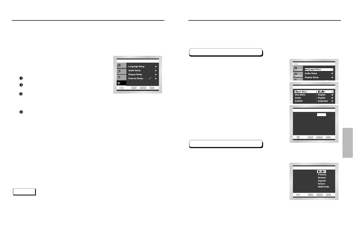 Setting up the language features, Using the setup menu | Samsung DVD-C631P User Manual | Page 20 / 24