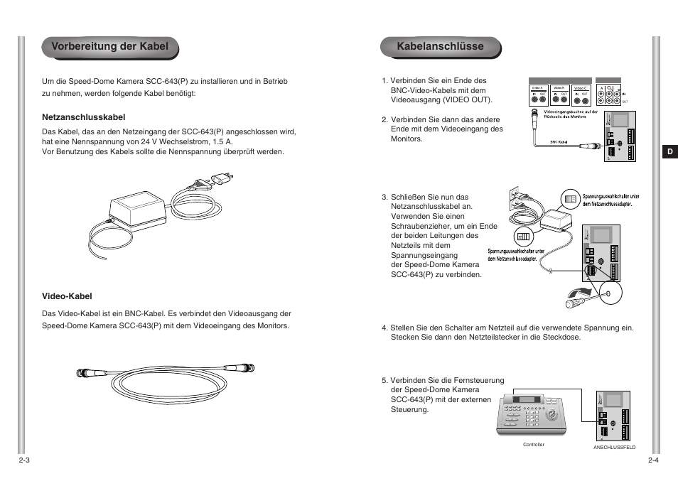 Kabelanschlüsse, Vorbereitung der kabel | Samsung SCC-643(P) User Manual | Page 40 / 140
