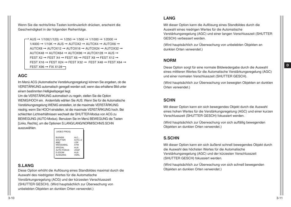 Lang, Norm, Schn | S.schn, S.lang | Samsung SCC-643(P) User Manual | Page 48 / 140