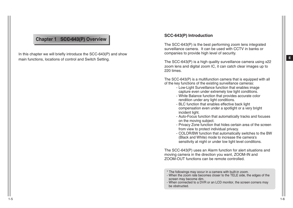Chapter 1 scc-643(p) overview | Samsung SCC-643(P) User Manual | Page 5 / 140