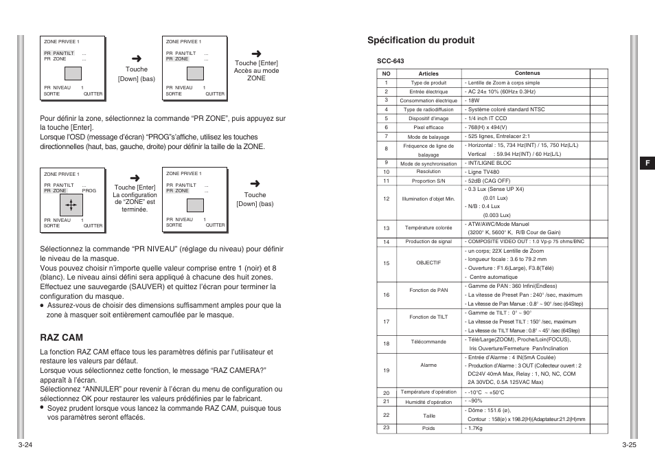 Raz cam, Spécification du produit | Samsung SCC-643(P) User Manual | Page 83 / 140