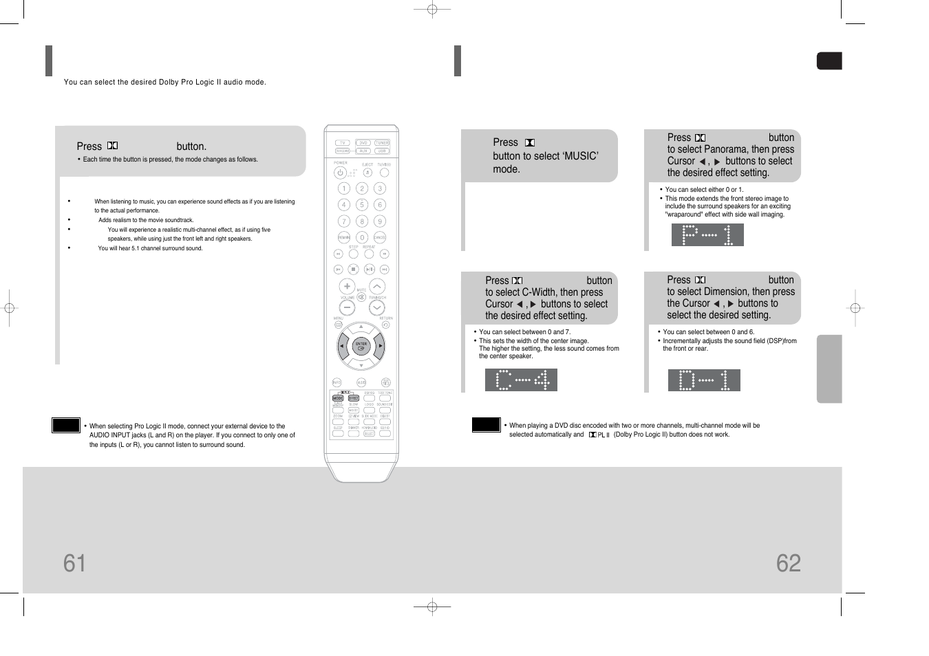Dolby pro logic ii mode, Dolby pro logic ii effect, Dolby pro logic ii effect 61 | Samsung HT-XQ100  EN User Manual | Page 32 / 39