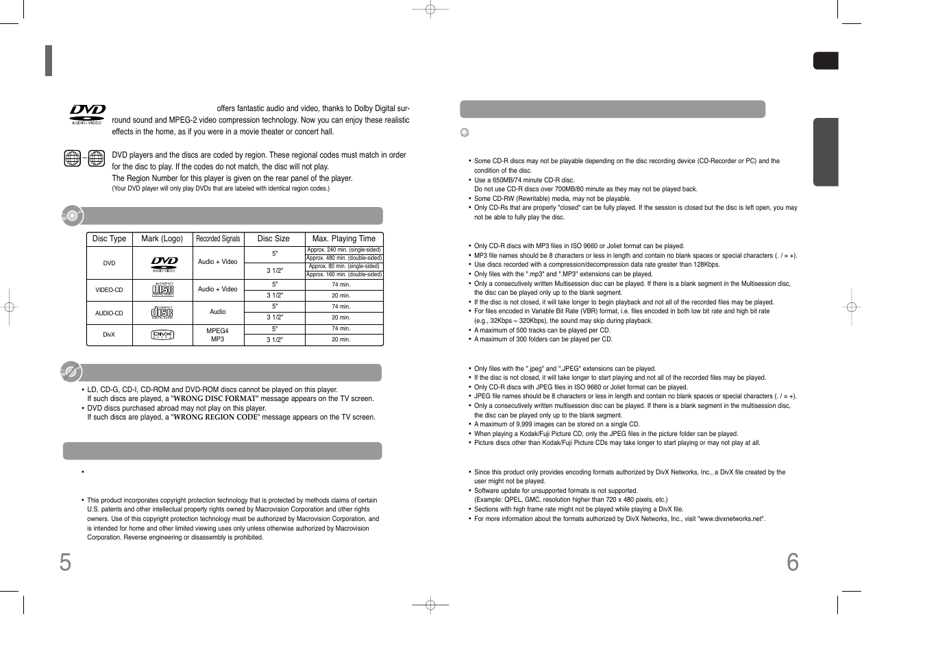 Notes on discs, Disc recording format, Do not use the following types of disc | Playable discs | Samsung HT-XQ100  EN User Manual | Page 4 / 39