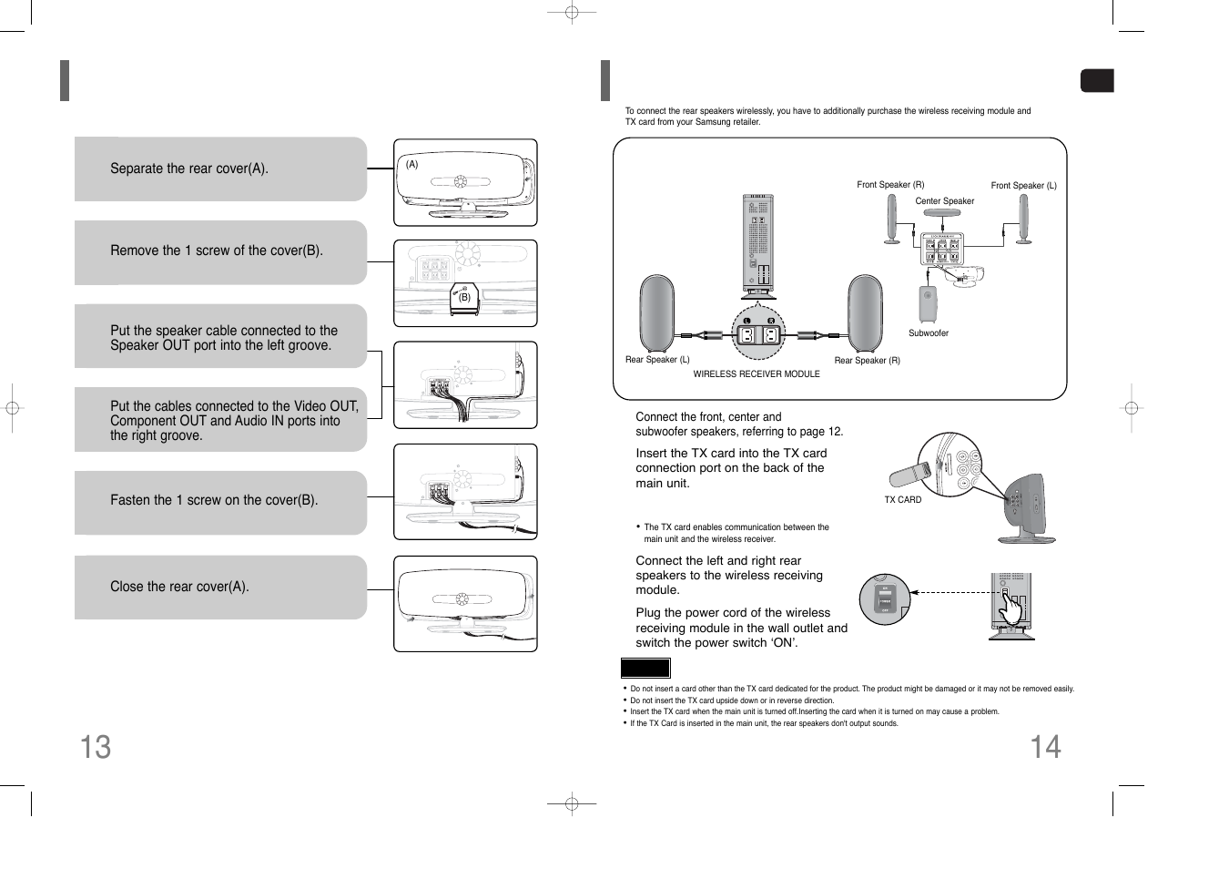 Installing the dvd player, 13 14 installing the dvd player | Samsung HT-XQ100  EN User Manual | Page 8 / 39