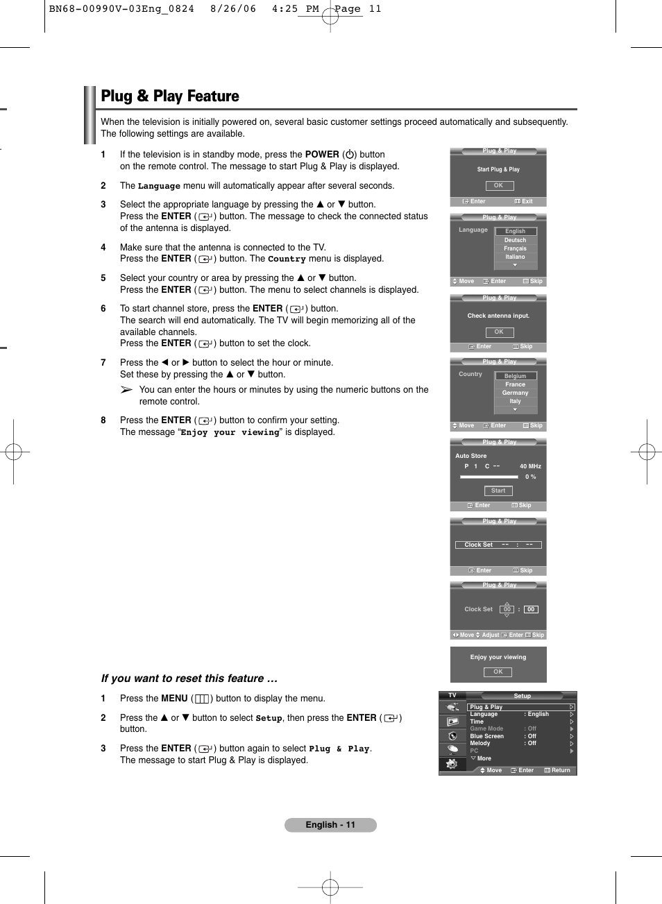 Plug & play feature, If you want to reset this feature | Samsung BN68-00990V-03 User Manual | Page 11 / 56