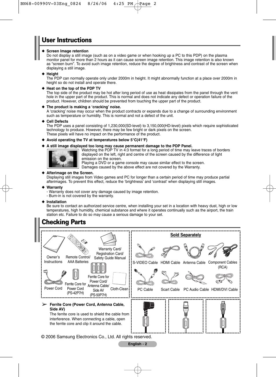 General information, User instructions, Checking parts | Samsung BN68-00990V-03 User Manual | Page 2 / 56