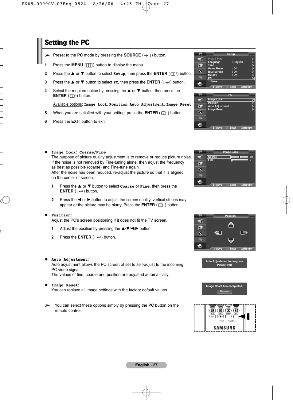Setting the pc | Samsung BN68-00990V-03 User Manual | Page 27 / 56
