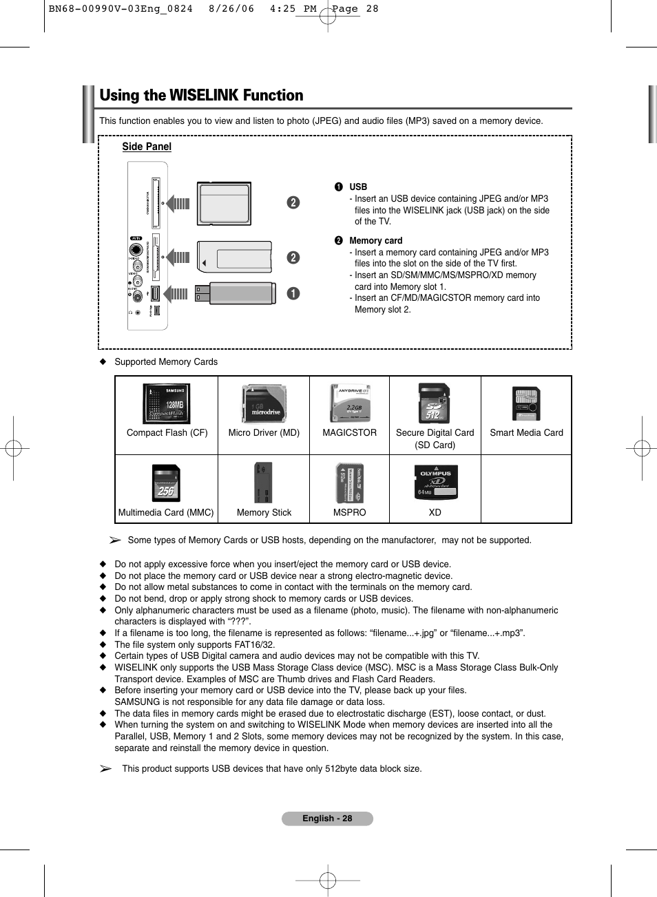 Wiselink, Using the wiselink function | Samsung BN68-00990V-03 User Manual | Page 28 / 56