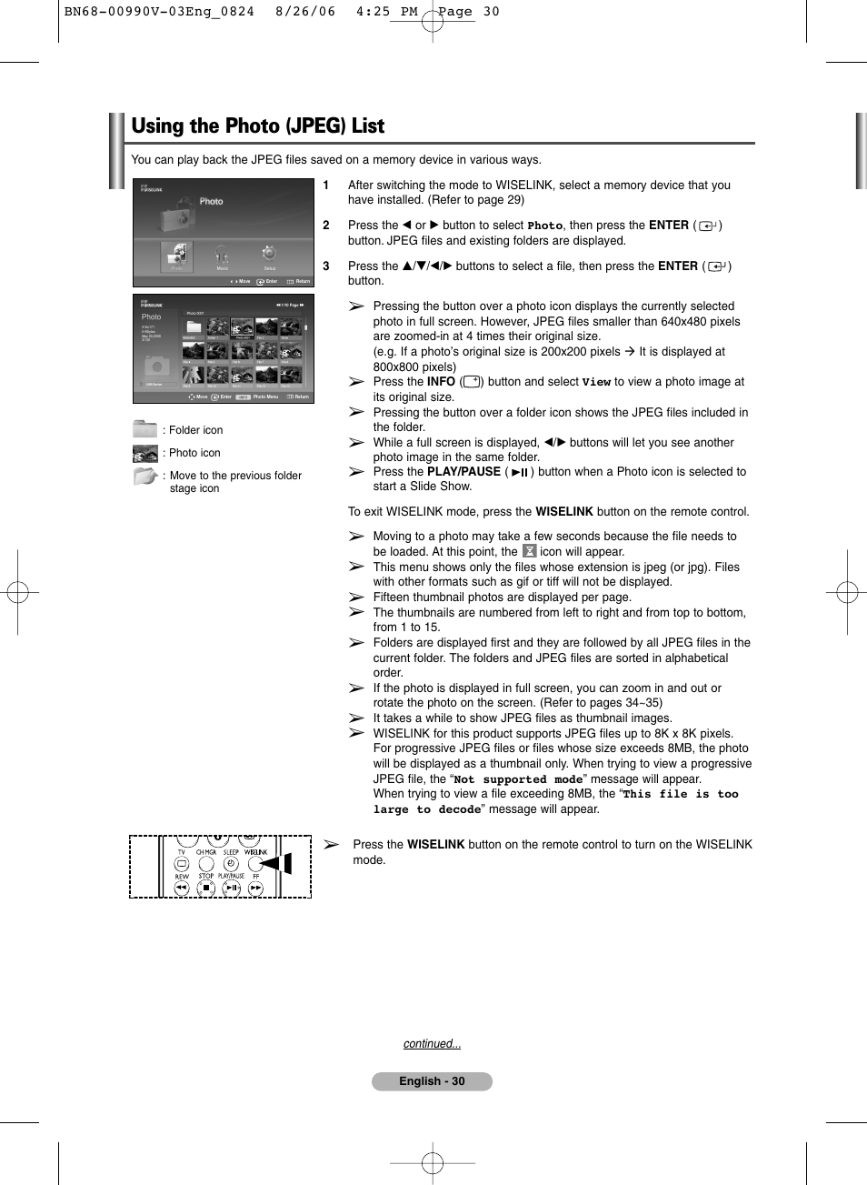 Using the photo (jpeg) list | Samsung BN68-00990V-03 User Manual | Page 30 / 56