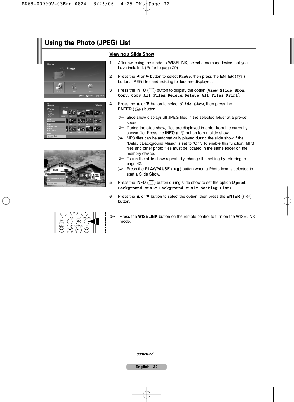 Using the photo (jpeg) list | Samsung BN68-00990V-03 User Manual | Page 32 / 56