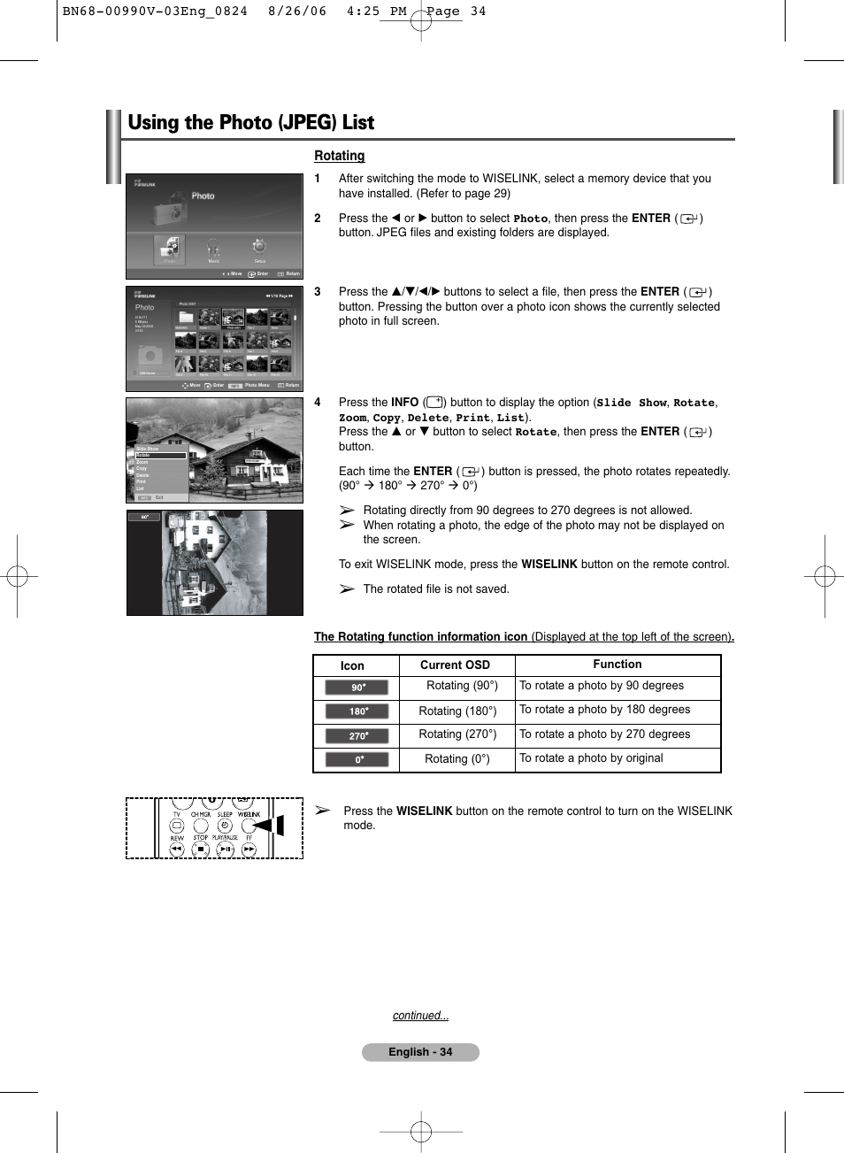 Using the photo (jpeg) list | Samsung BN68-00990V-03 User Manual | Page 34 / 56