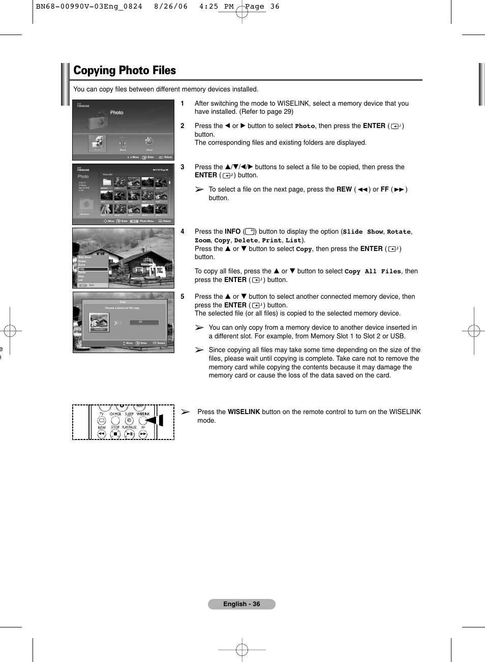 Copying photo files | Samsung BN68-00990V-03 User Manual | Page 36 / 56