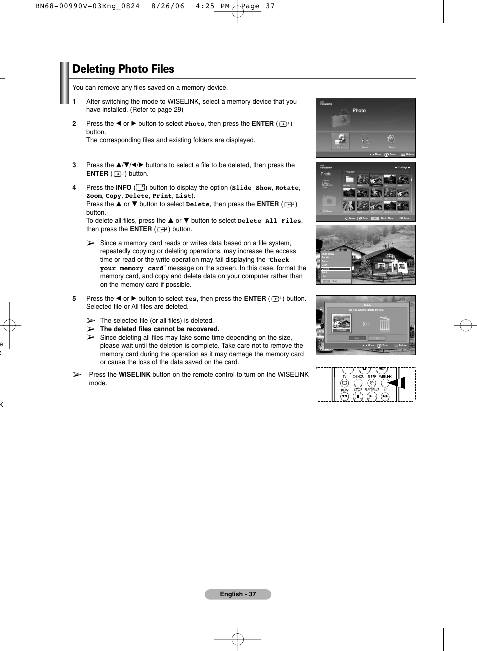 Deleting photo files | Samsung BN68-00990V-03 User Manual | Page 37 / 56