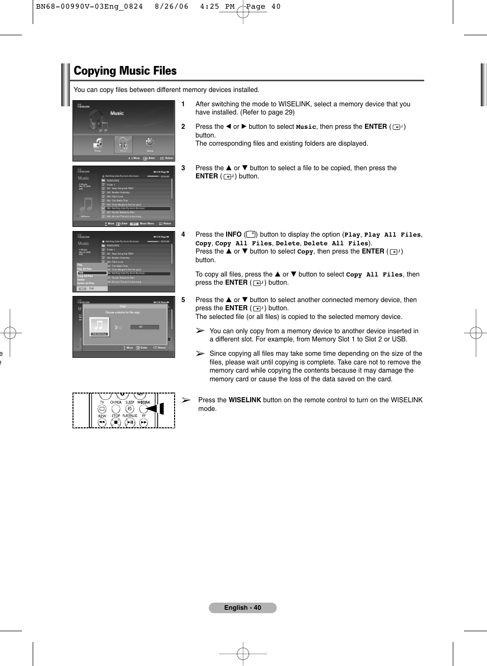Copying music files, English - 40 | Samsung BN68-00990V-03 User Manual | Page 40 / 56