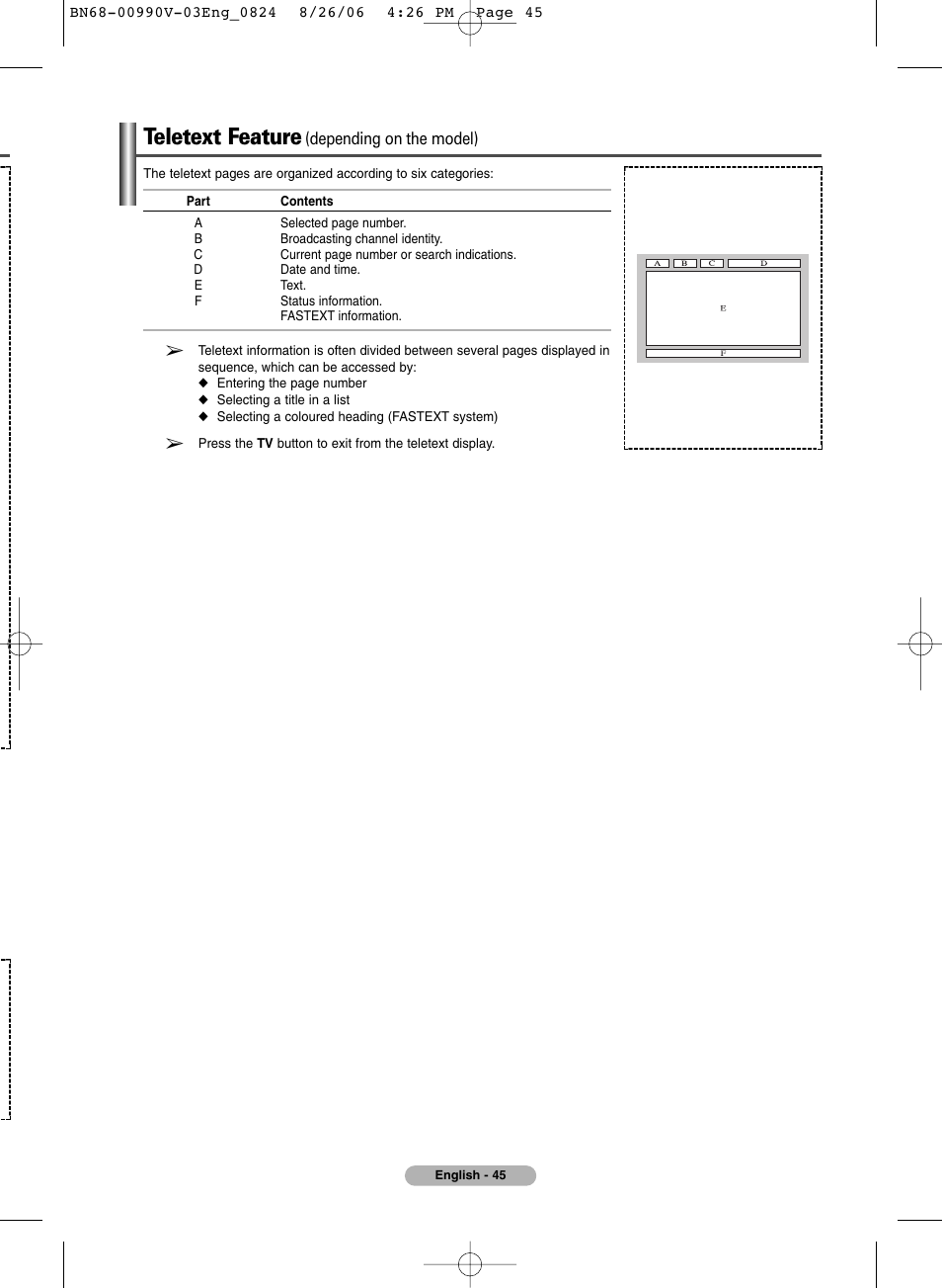Teletext feature | Samsung BN68-00990V-03 User Manual | Page 45 / 56