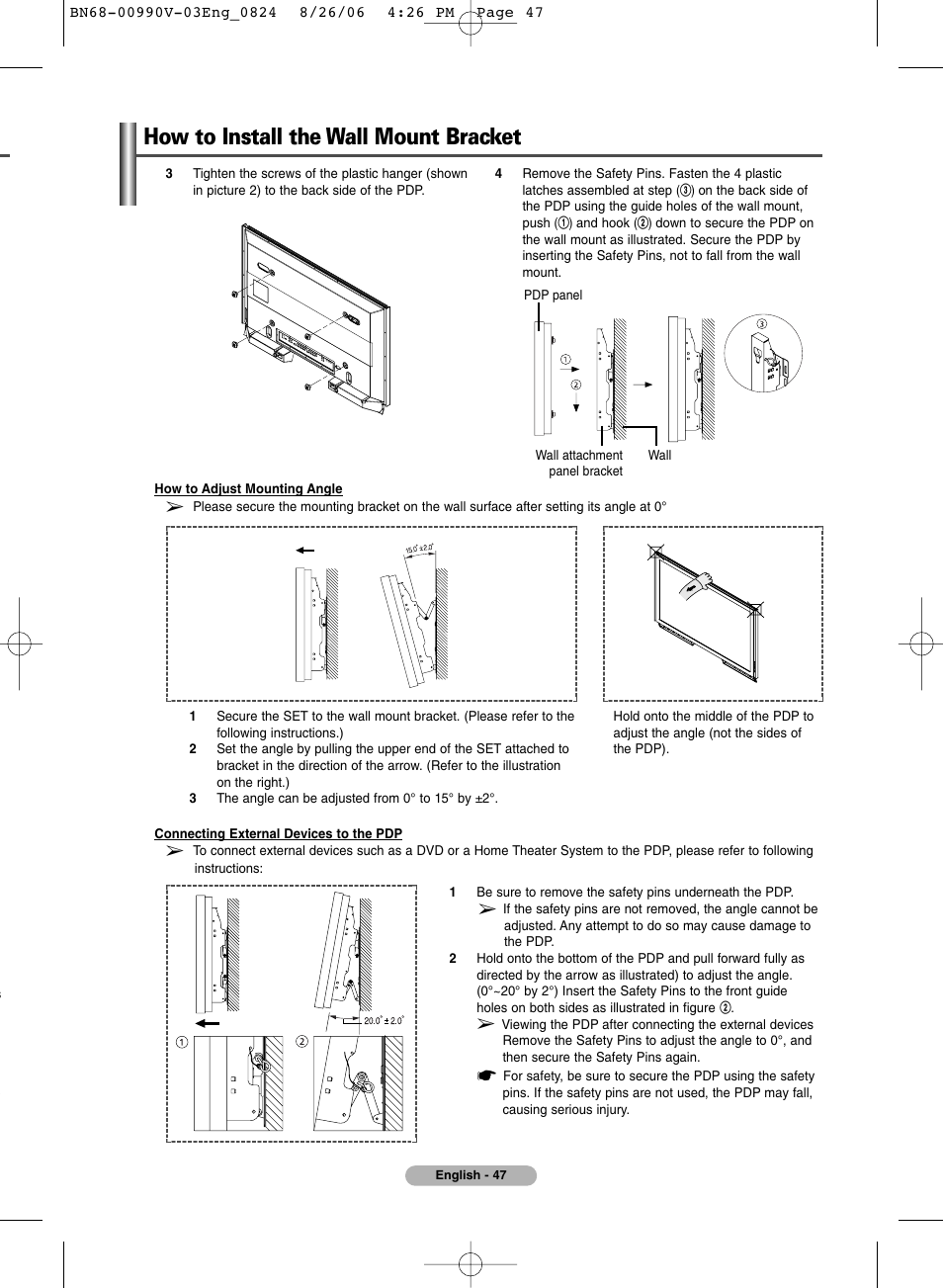 How to install the wall mount bracket | Samsung BN68-00990V-03 User Manual | Page 47 / 56