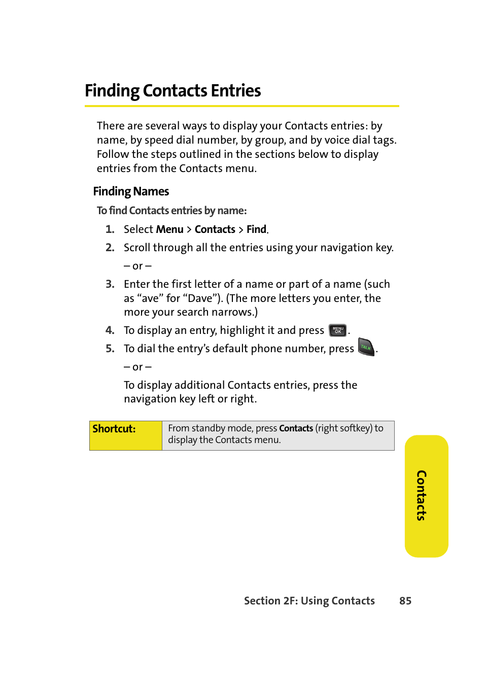 Finding contacts entries | Samsung A580 User Manual | Page 103 / 197