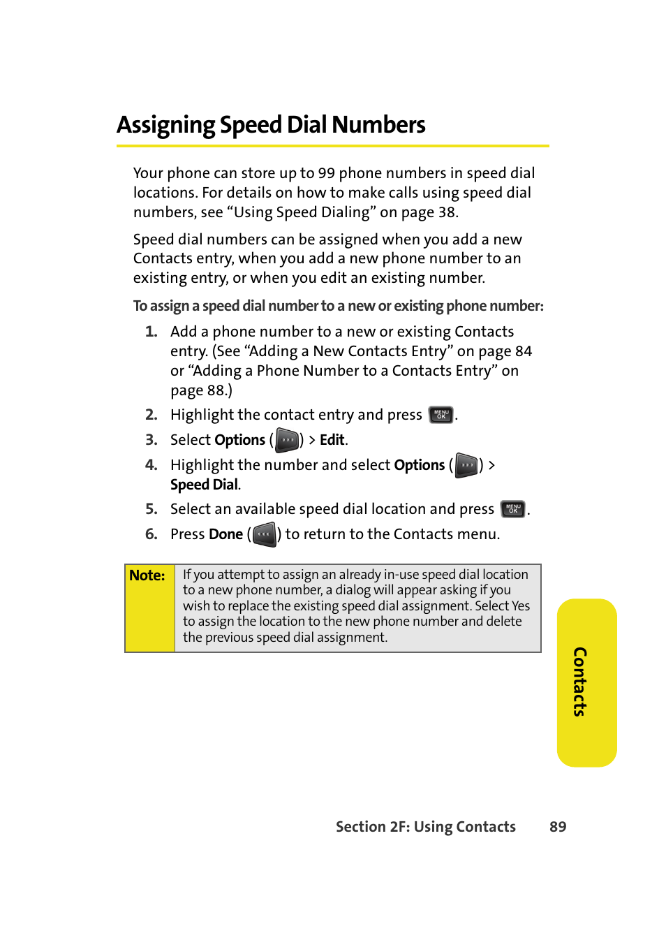 Assigning speed dial numbers | Samsung A580 User Manual | Page 107 / 197