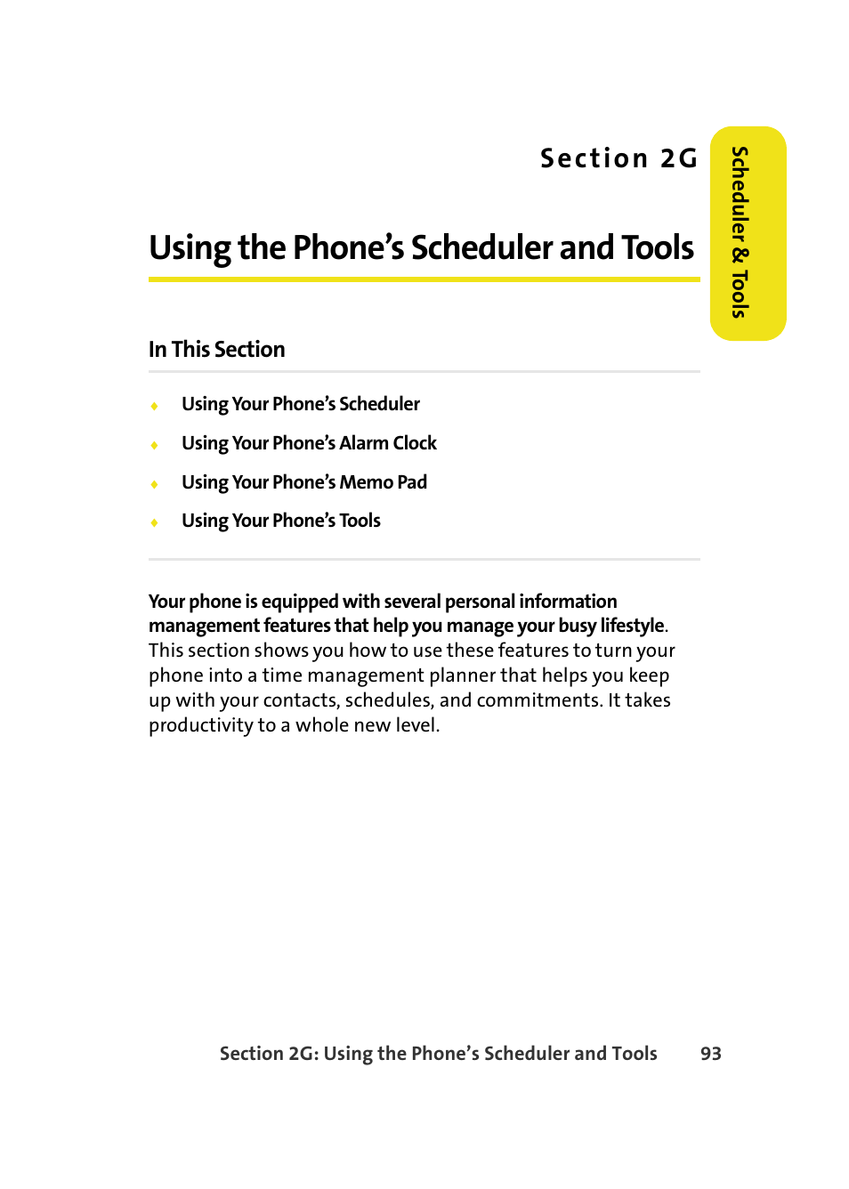 Using the phone’s scheduler and tools, 2g. using the phone’s scheduler and tools | Samsung A580 User Manual | Page 111 / 197