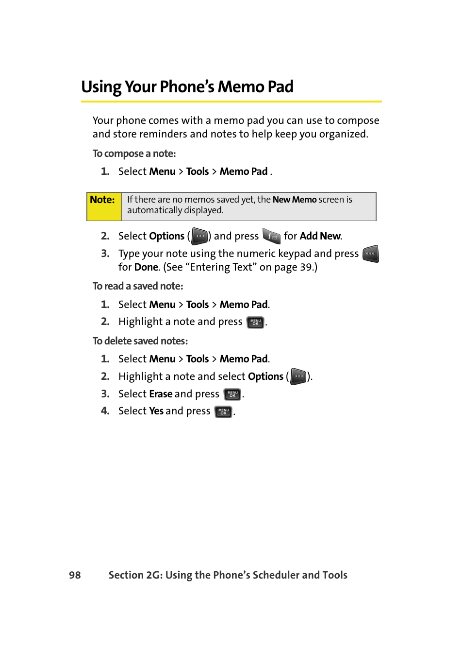 Using your phone’s memo pad | Samsung A580 User Manual | Page 116 / 197