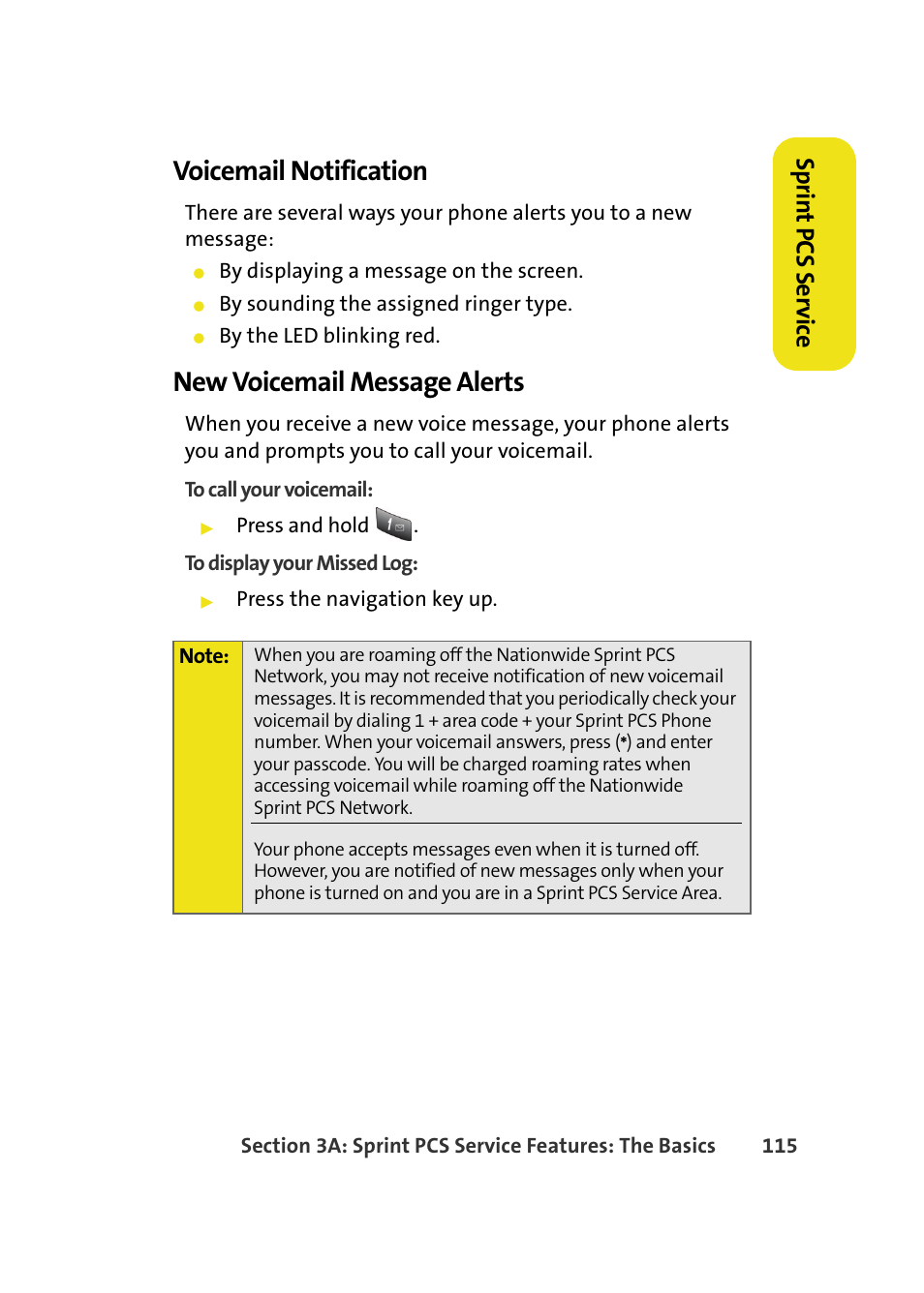 Voicemail notification, New voicemail message alerts, Sprin t pcs se rv ice | Samsung A580 User Manual | Page 133 / 197