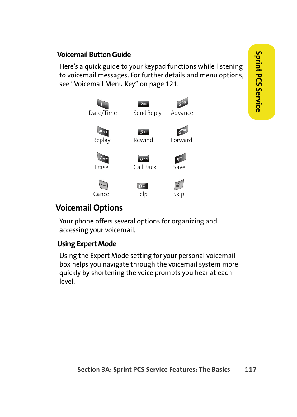 Voicemail options, Sprin t pcs se rv ice | Samsung A580 User Manual | Page 135 / 197