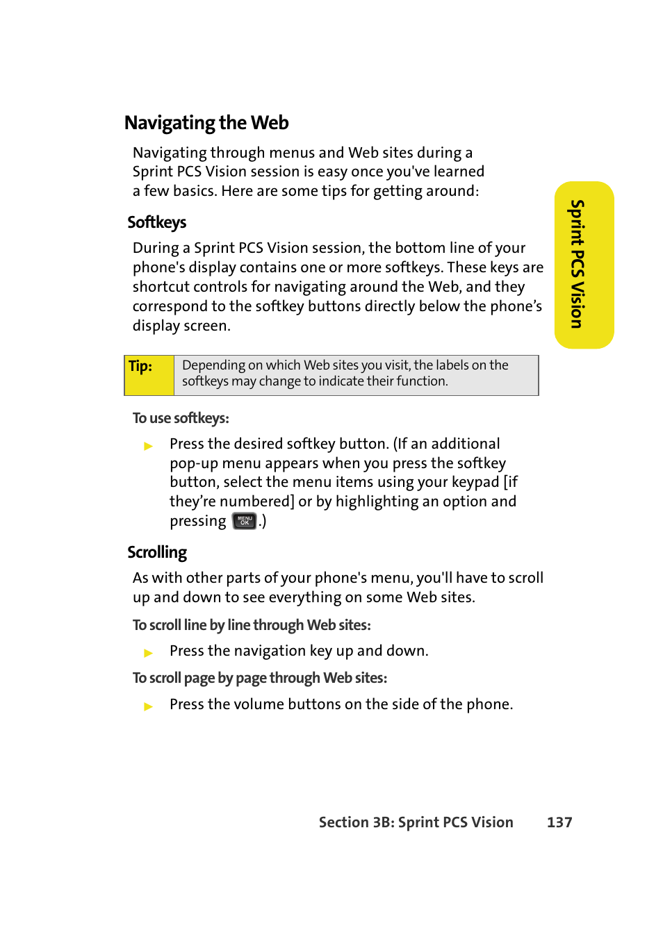 Navigating the web, Spr in t pcs v ision | Samsung A580 User Manual | Page 155 / 197