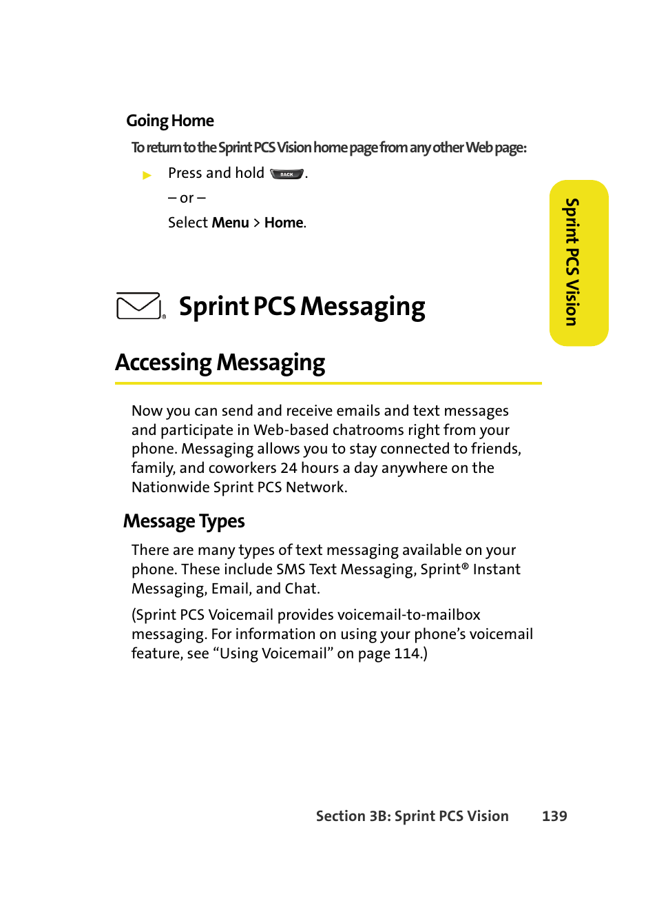 Accessing messaging, Message types, Sprint pcs messaging | Samsung A580 User Manual | Page 157 / 197
