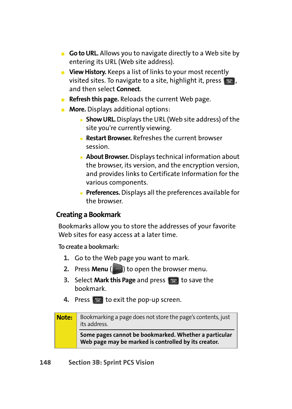 Creating a bookmark | Samsung A580 User Manual | Page 166 / 197