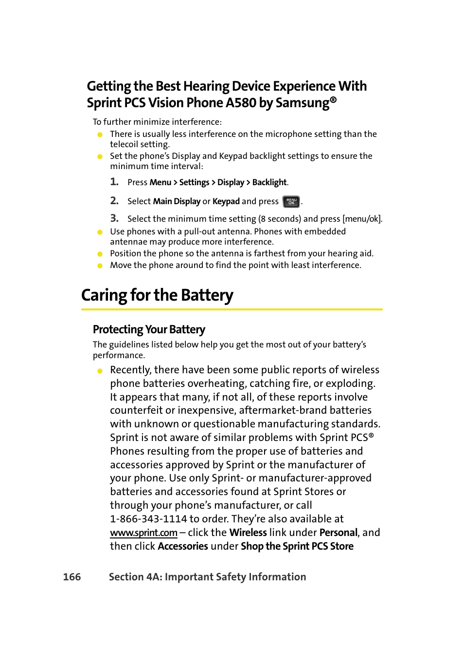 Caring for the battery, Protecting your battery | Samsung A580 User Manual | Page 184 / 197