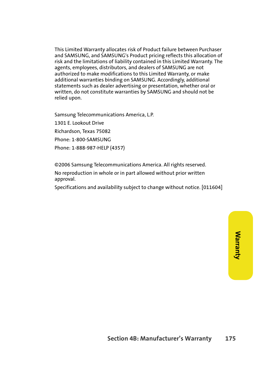 Wa rra n ty | Samsung A580 User Manual | Page 193 / 197