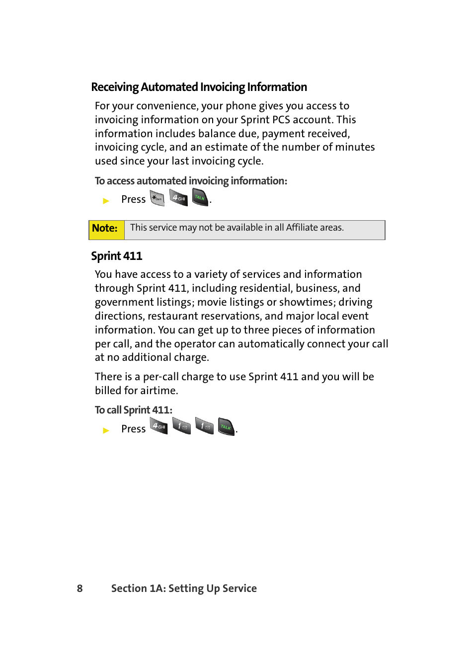 Receiving automated invoicing information, Sprint 411 | Samsung A580 User Manual | Page 26 / 197