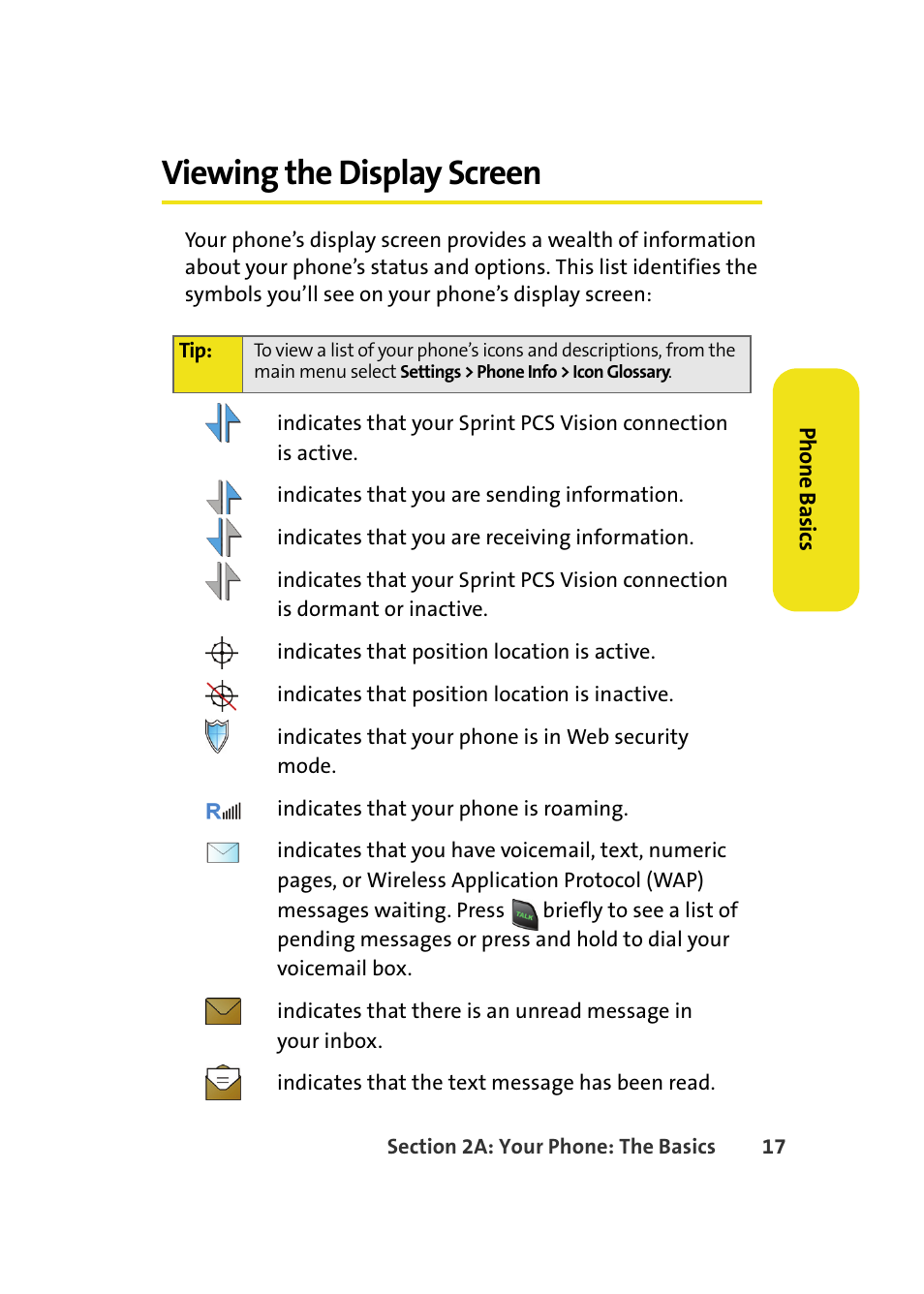 Viewing the display screen | Samsung A580 User Manual | Page 35 / 197