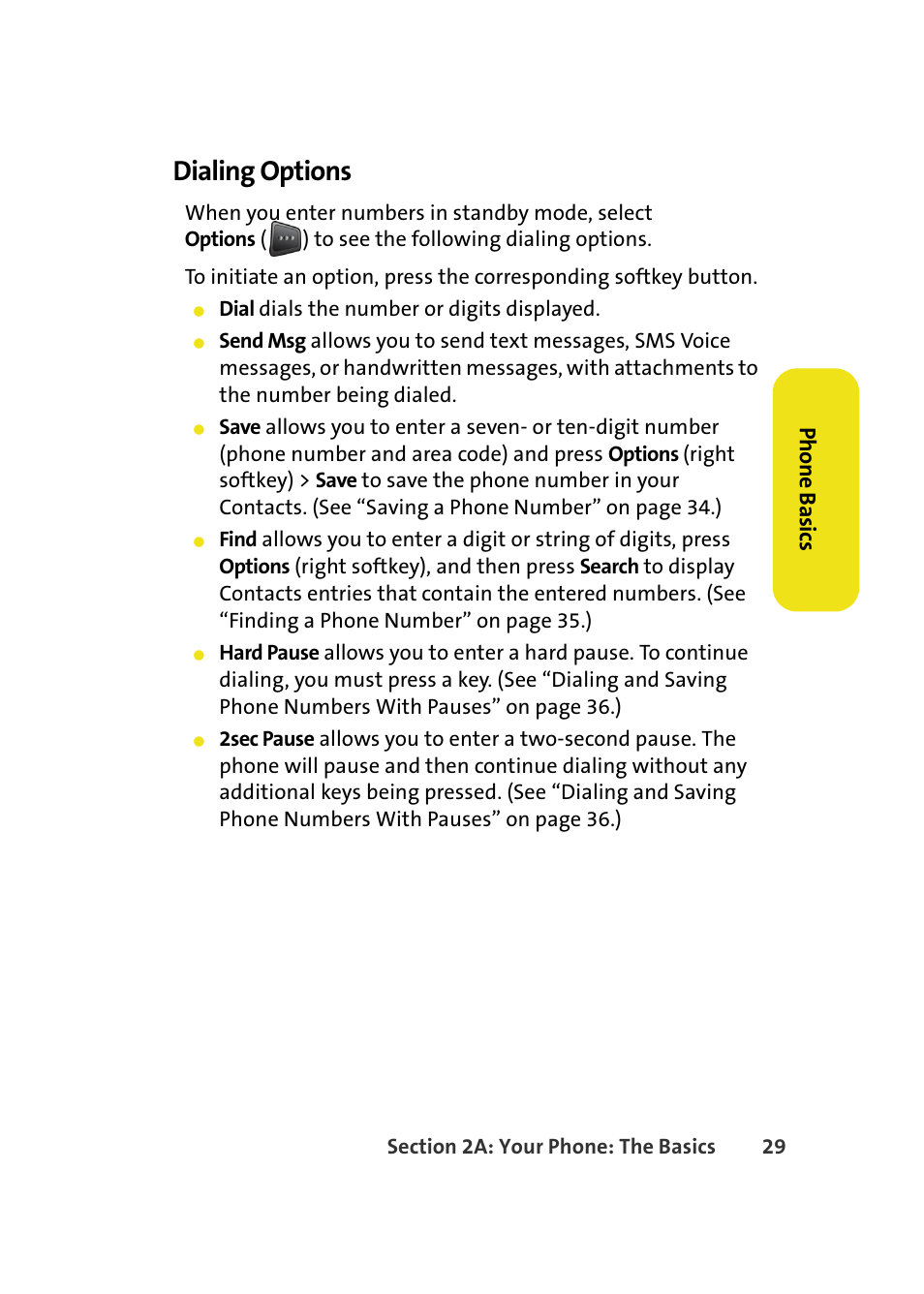 Dialing options | Samsung A580 User Manual | Page 47 / 197