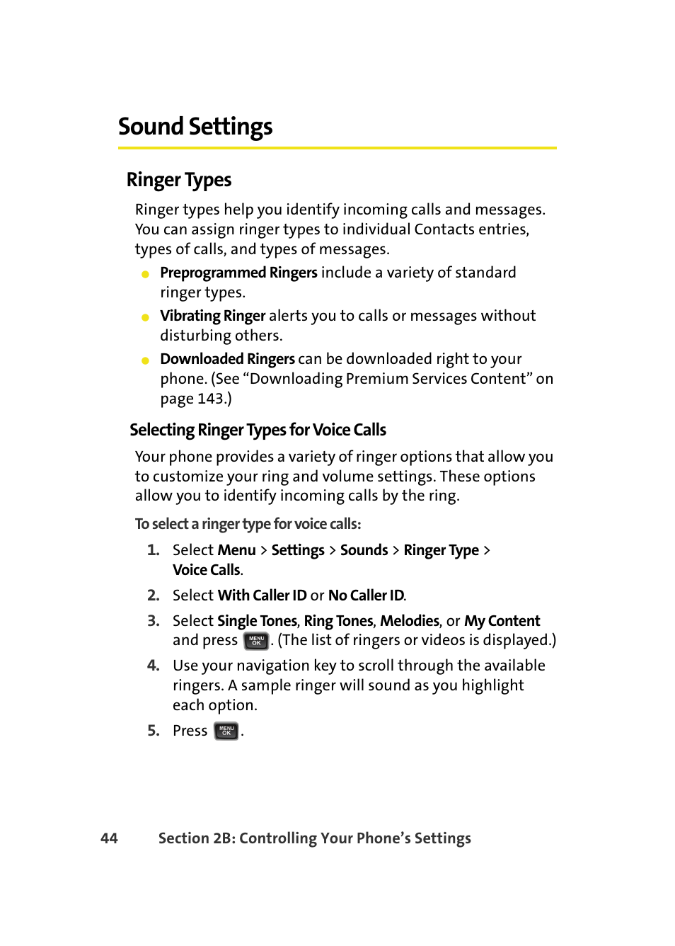 Sound settings, Ringer types | Samsung A580 User Manual | Page 62 / 197