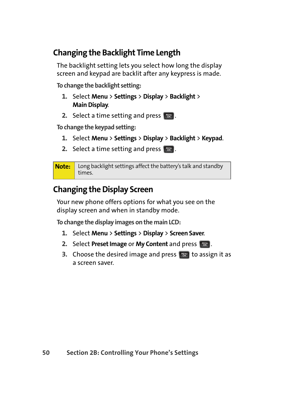 Changing the backlight time length, Changing the display screen | Samsung A580 User Manual | Page 68 / 197