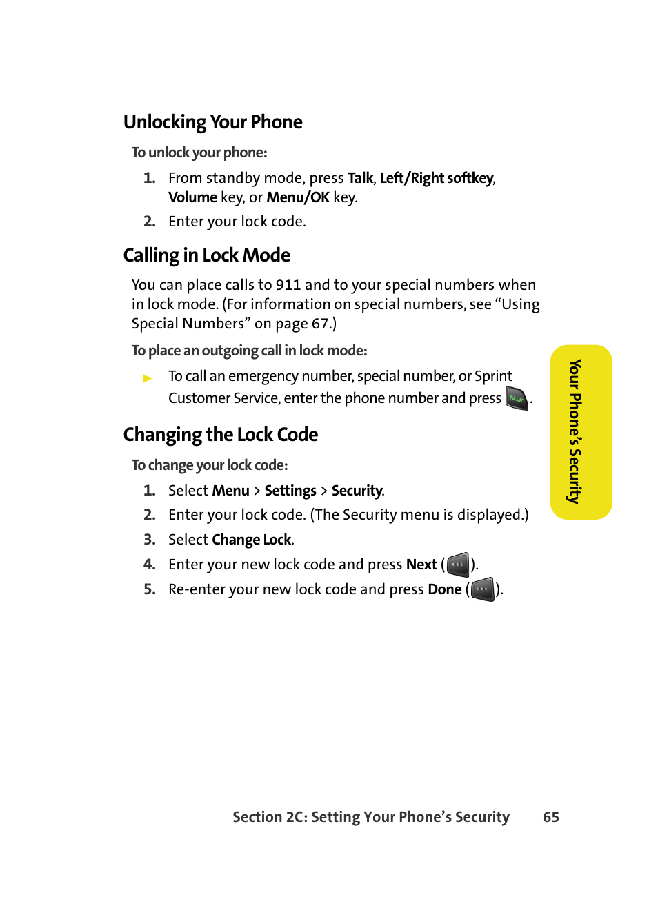 Unlocking your phone, Calling in lock mode, Changing the lock code | Samsung A580 User Manual | Page 83 / 197