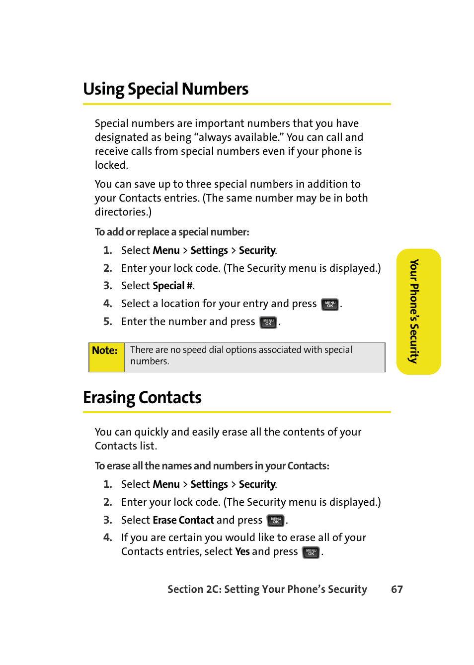Using special numbers, Erasing contacts | Samsung A580 User Manual | Page 85 / 197