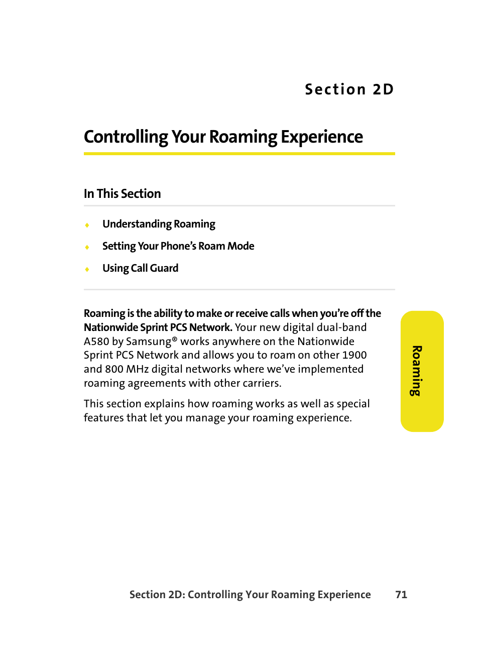 Controlling your roaming experience, 2d. controlling your roaming experience | Samsung A580 User Manual | Page 89 / 197